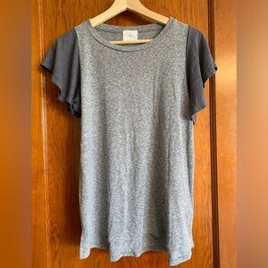 T.La  Anthropologie Gray Flutter Sleeve Short Sleeve ColorblockT-Shirt, Size S